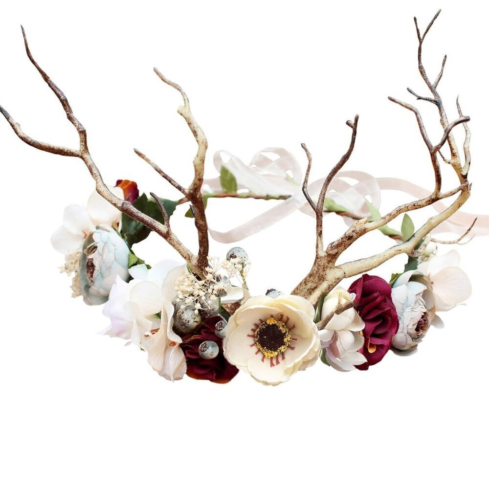 Deer Antler Hair Band Floral Costume Accessory Unisex Party Cosplay